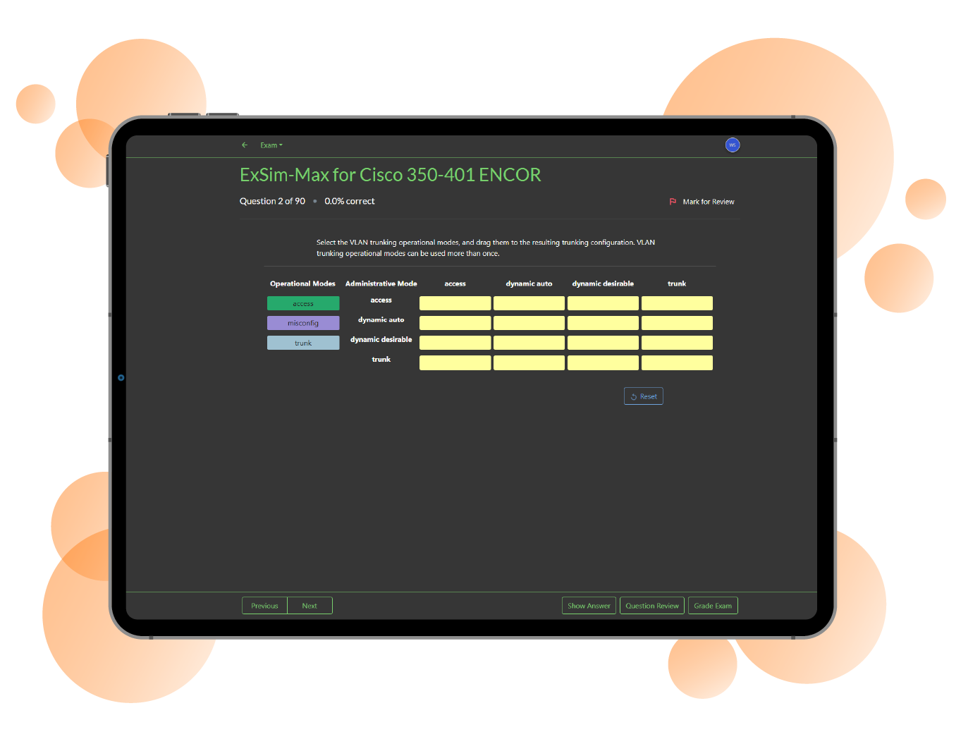 Boson ExSim-Max for Cisco 350-401 ENCOR Screenshot in dark mode