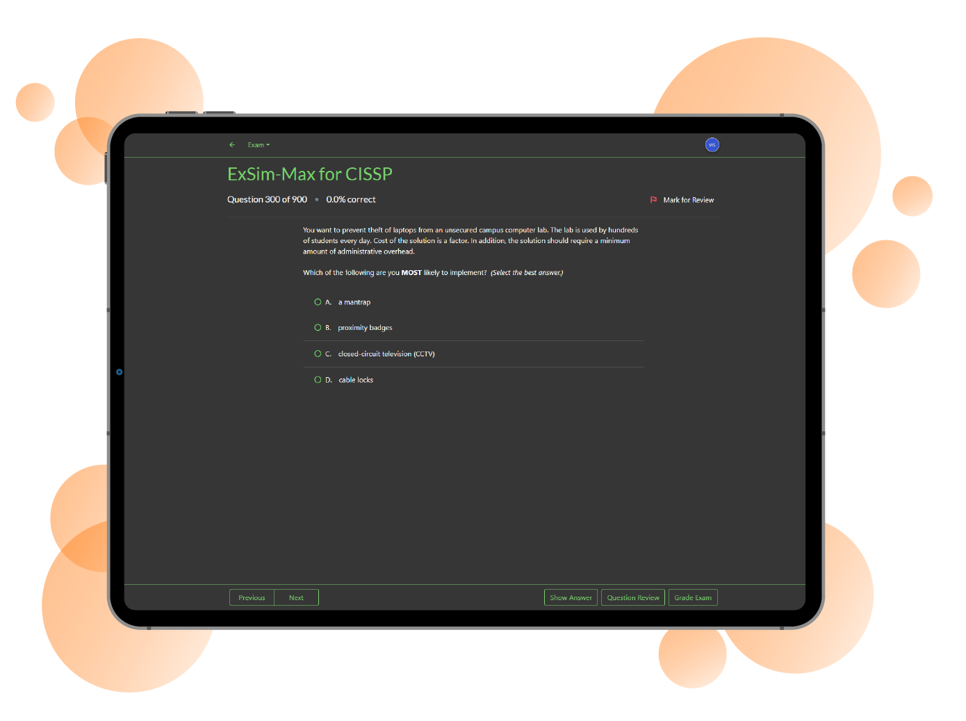 Boson ExSim-Max for CISSP Screenshot in dark mode